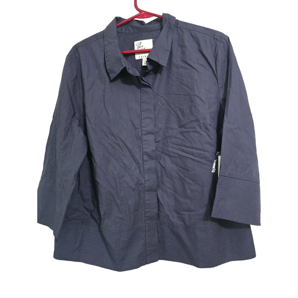 Tribal Size Large Womens Shirt Blue Button Up Cotton Top NWT